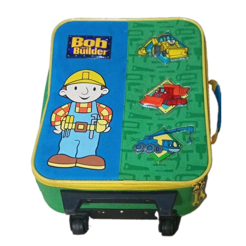 VTG Bob the Builder Kids Rolling Luggage 18" Retractable Handle Y2K Suitcase